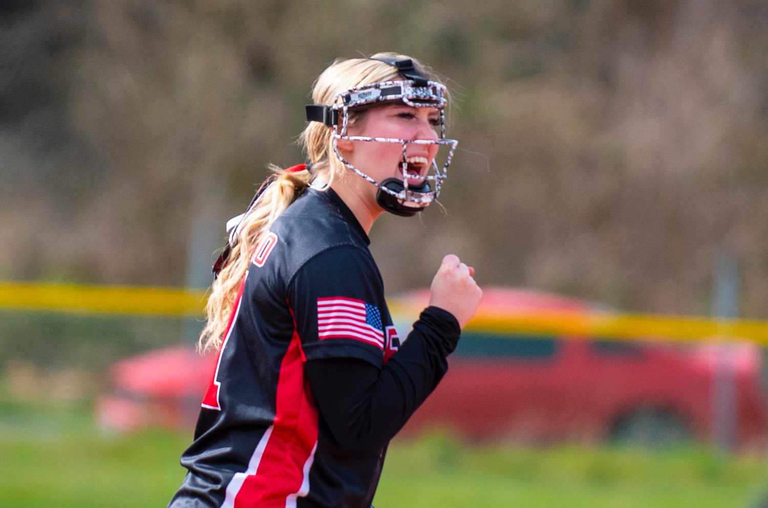Tenino senior shortstop Cassie Cannon cheers after the Beavers get an out against Montesano on April 2, 2021.